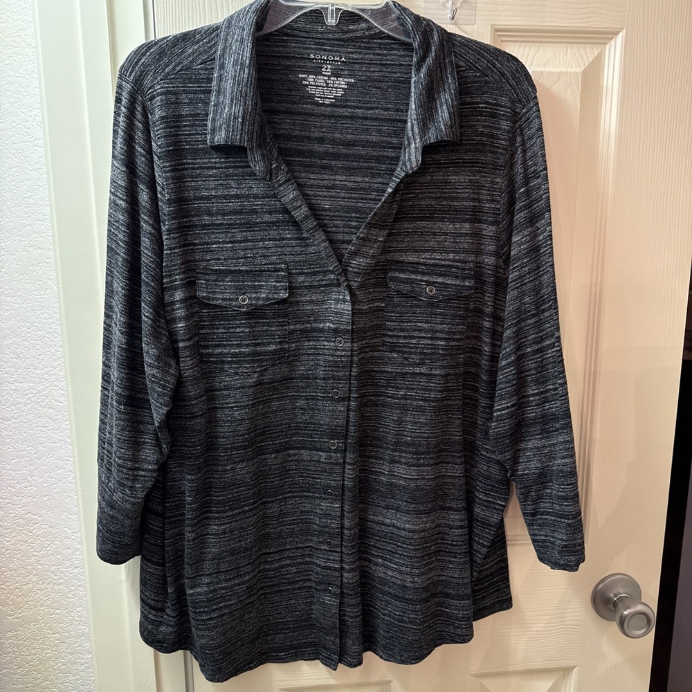 Sonoma Goods for Life Womens 2X Button Down Shirt Gray Space Dye Knit Plus Size